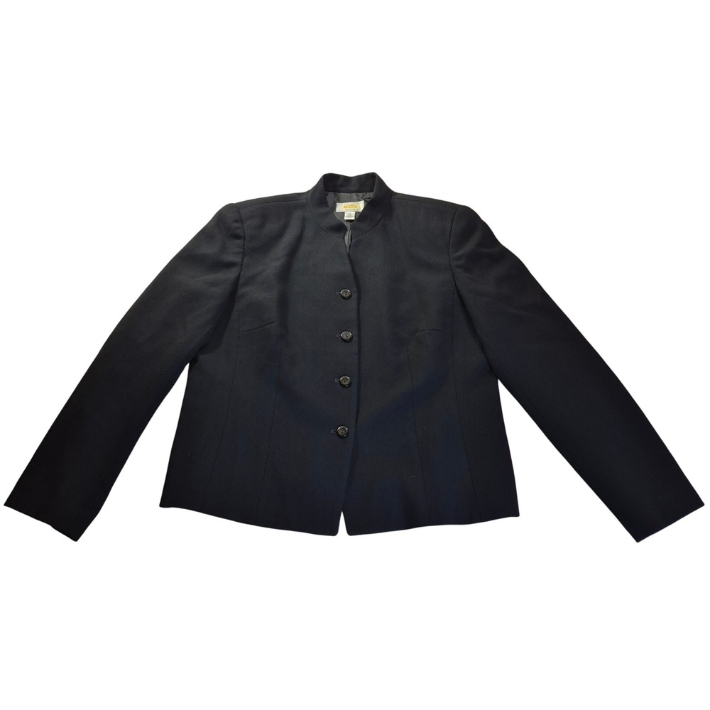 Talbots Wool Blazer Jacket Womens 12P Petite Black Quiet Luxury Heritage Preppy